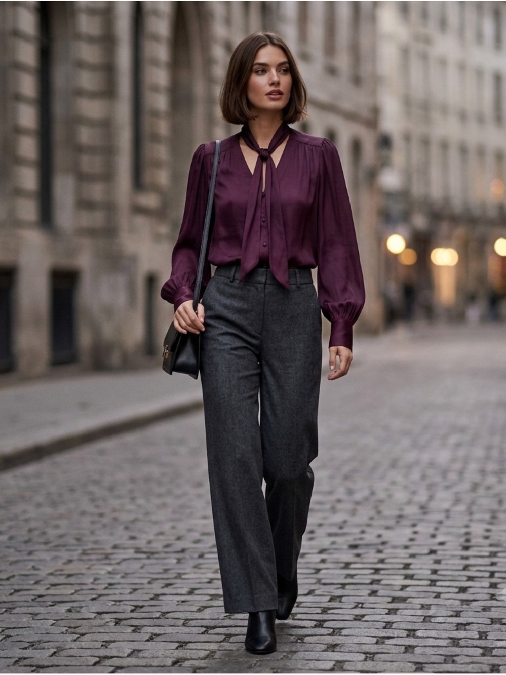 PAIGE Tie-Neck Blouse in Deep Plum- Size Woman’s Small